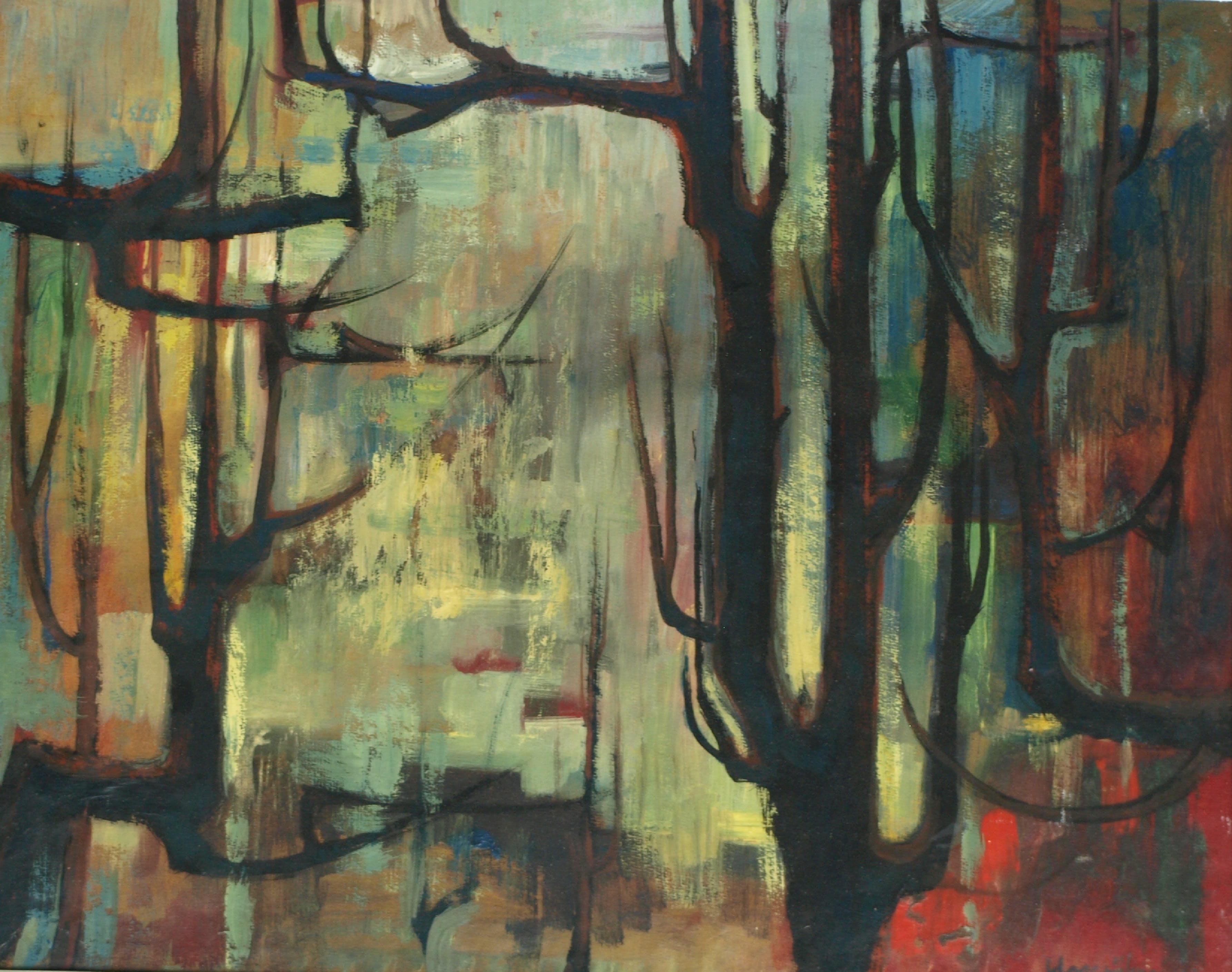 Klaas Pijlman - Olieverf op board , Bosgezicht – ingelijst – 1960 – ‘Bergense School’ kopen? Bied vanaf 190!