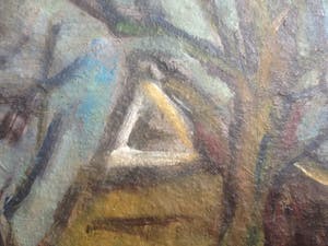 Jan Weinand De Jonge - Expressionistisch landschap met Groningse of Friese boerderijen kopen? Bied vanaf 90!