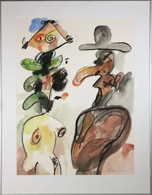 Anton Martineau - Houtskool en aquarel, Verleiding - Ingelijst kaufen? Bieten Sie von 80!