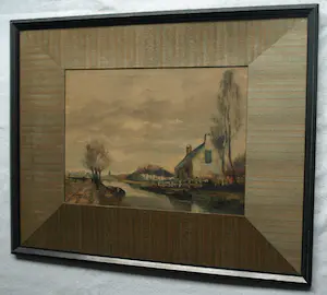 Adriaan Terhell - Ingelijste aquarel , Boerderij aan het water – Lijst, 50 x 63 cm. – ca. 1920 kopen? Bied vanaf 1!