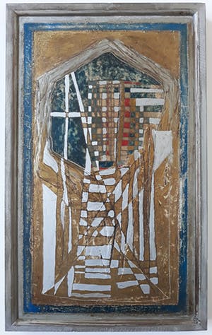 Wessel Dijkstra - Geometrisch abstract compositie, olieverf op 3D sculptuur (ingelijst) kopen? Bied vanaf 125!