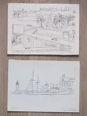 Jos van den Berg - Stads- en havengezicht Monaco - Tekeningen verkauft für € 48!