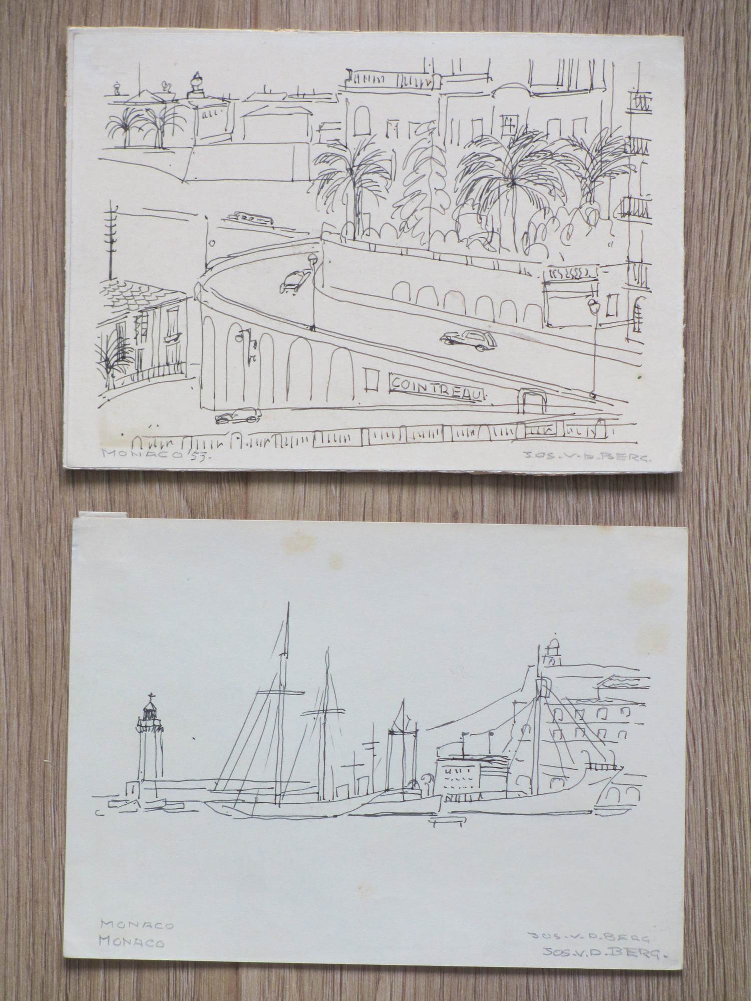 Jos van den Berg - Stads- en havengezicht Monaco - Tekeningen verkocht voor € 48!