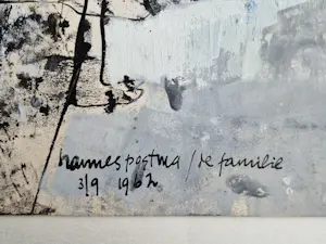 Hannes Postma - Grote in 1962 gemaakte gemengde techniek "de Familie" gesigneerd kopen? Bied vanaf 58!