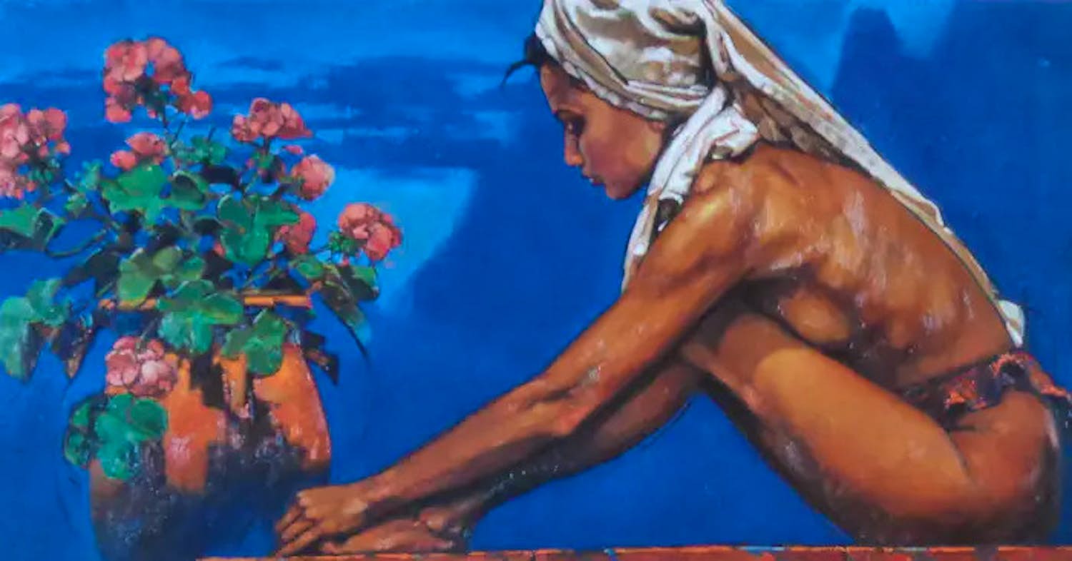 Nico Vrielink - Kleurenoffset-litho VROUW met BLOEMEN ---Handgesigneerd kopen? Bied vanaf 69!