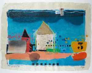 Theo Koster - Zeefdruk en collage, India I - Ingelijst (Groot) kopen? Bied vanaf 45!