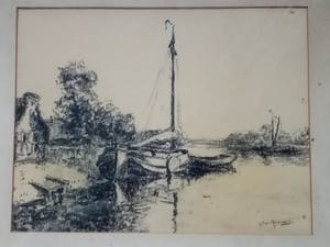 Gerbrand Frederik van Schagen - Potloodtekening polderlandschap kopen? Bied vanaf 50!