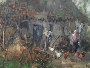 Theodorus van Oorschot - Olieverf op doek , Boerin met kippen – ingelijst – 98 x 78 cm kopen? Bied vanaf 1!