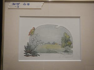 Niet of onleesbaar gesigneerd - Leuk werk van een landschap met vlinder kopen? Bied vanaf 10!