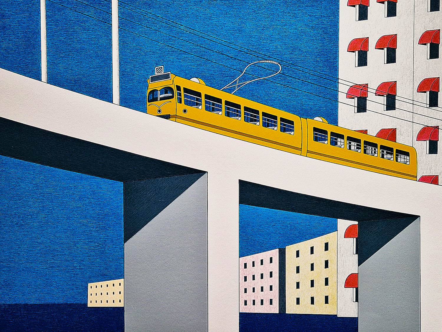 Marinus Fuit - Grote, in 2000 in kleine oplage (50) gemaakte kleuren zeefdruk "tram op brug" kopen? Bied vanaf 65!