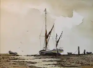 Allan Whitehead - Schip en roeiboten aangemeerd verkocht voor € 39!