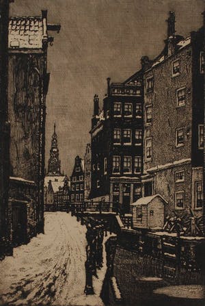 Cornelis Brandenburg - Ets: Amsterdam: Zeedijk in de winter kopen? Bied vanaf 75!
