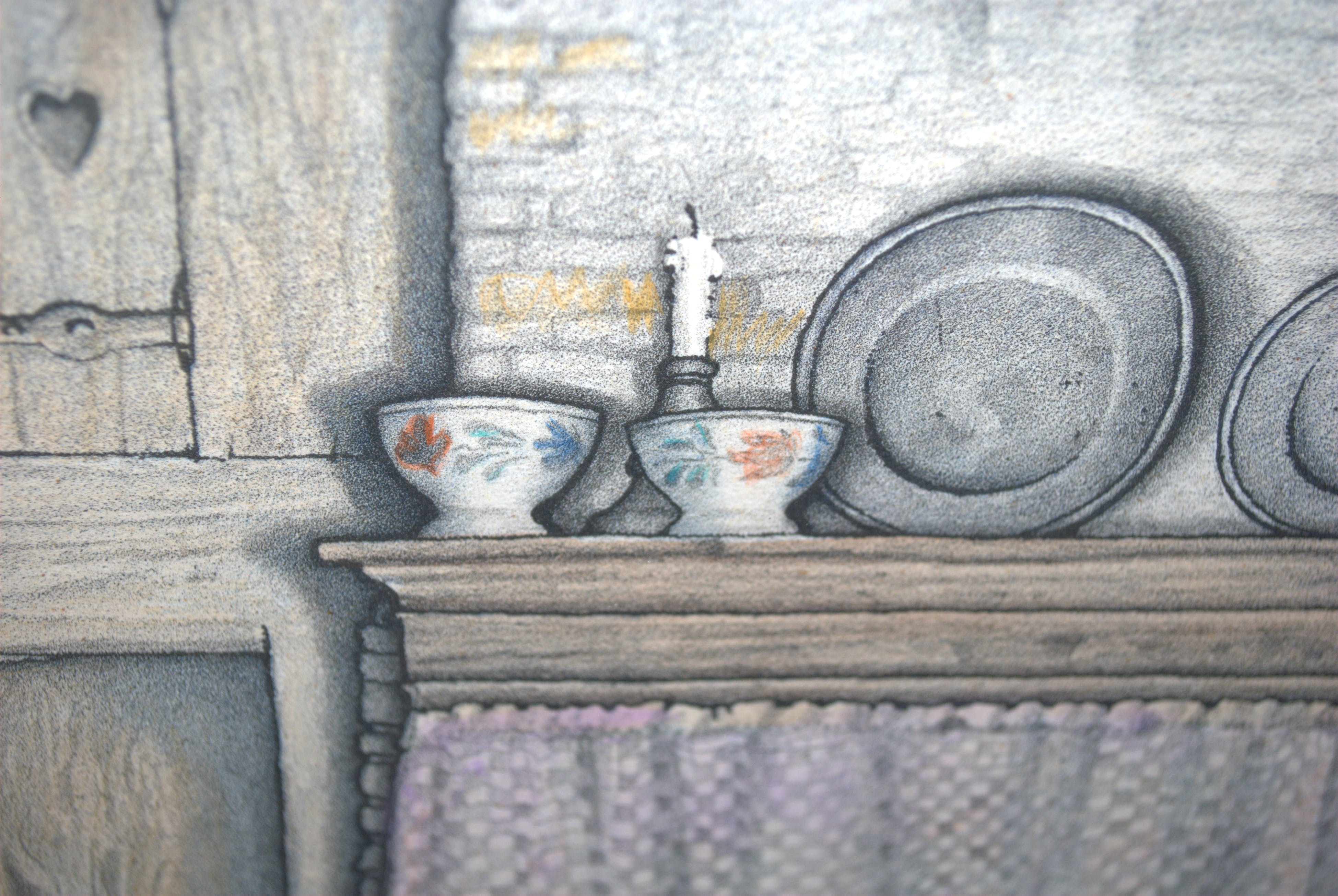 Jan Strube - kleurenlitho_boereninterieur NoordBrabant omstreeks 1900_ kopen? Bied vanaf 55!