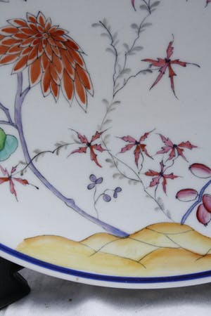 Niet of onleesbaar gesigneerd - Prachtige Orginele Porseleinen Kakimon Schotel Bloemen op Rots Partij en Insekt kopen? Bied vanaf 1!