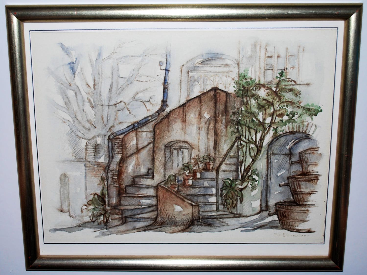 Bob Denneboom - Frankrijk: de twee stenen trappen - aquarel, fraai ingelijst kopen? Bied vanaf 50!