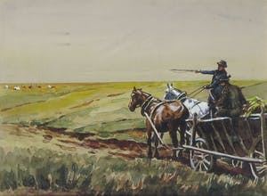 Alfred Weczerzick - Aquarel, Landschap met paardenkar - Ingelijst kopen? Bied vanaf 10!