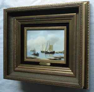 Jens Joppe - Miniatuurschilderij “Schepen” , olieverf op panneel - ingelijst – 13 x 18 cm. kopen? Bied vanaf 100!