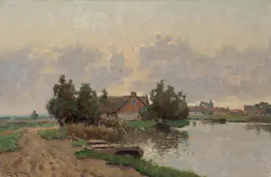 Jan Simon Knikker (sr.) - Hollands landschap met Kortenhoef in de verte kopen? Bied vanaf 600!