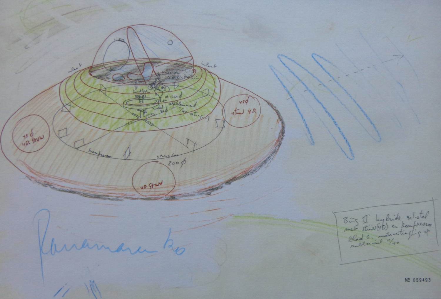 Panamarenko - BING II / KLEUROFFSET / 55x37cm / SIG / ZELDZAAM / 2004 verkocht voor € 150!