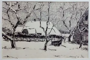 AcheterJan Broeze - Inkt tekening - Boerderij / huis met bomen - Handgesigneerd - 1930? Enchérissez de 100!