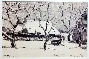 Jan Broeze - Inkt tekening - Boerderij / huis met bomen - Handgesigneerd - 1930 vendu pour 100€ !