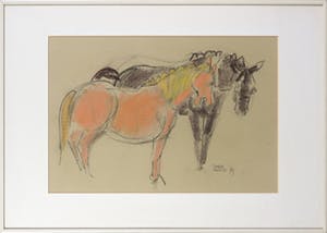 Margot Hudig-Heldring - Pastelkrijt, Twee paarden - Ingelijst kopen? Bied vanaf 20!