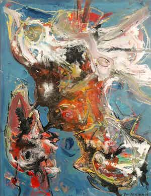 Jan te Wierik - Acryl op papier, Zonder titel - Ingelijst verkocht voor € 400!