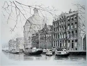 Wim Bettenhausen - Singel Amsterdam met de Koepelkerk - ets vendu pour 75€ !