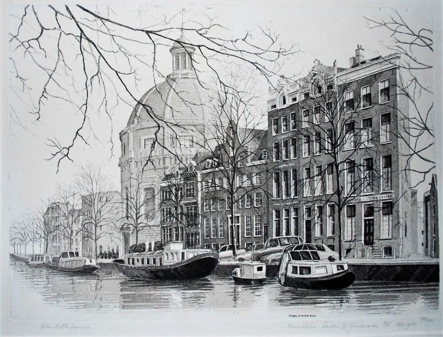 Wim Bettenhausen - Singel Amsterdam met de Koepelkerk - ets kopen? Bied vanaf 75!
