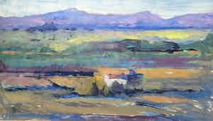 Jan Visser - gouache op papier - landschap met boerderij verkocht voor € 70!