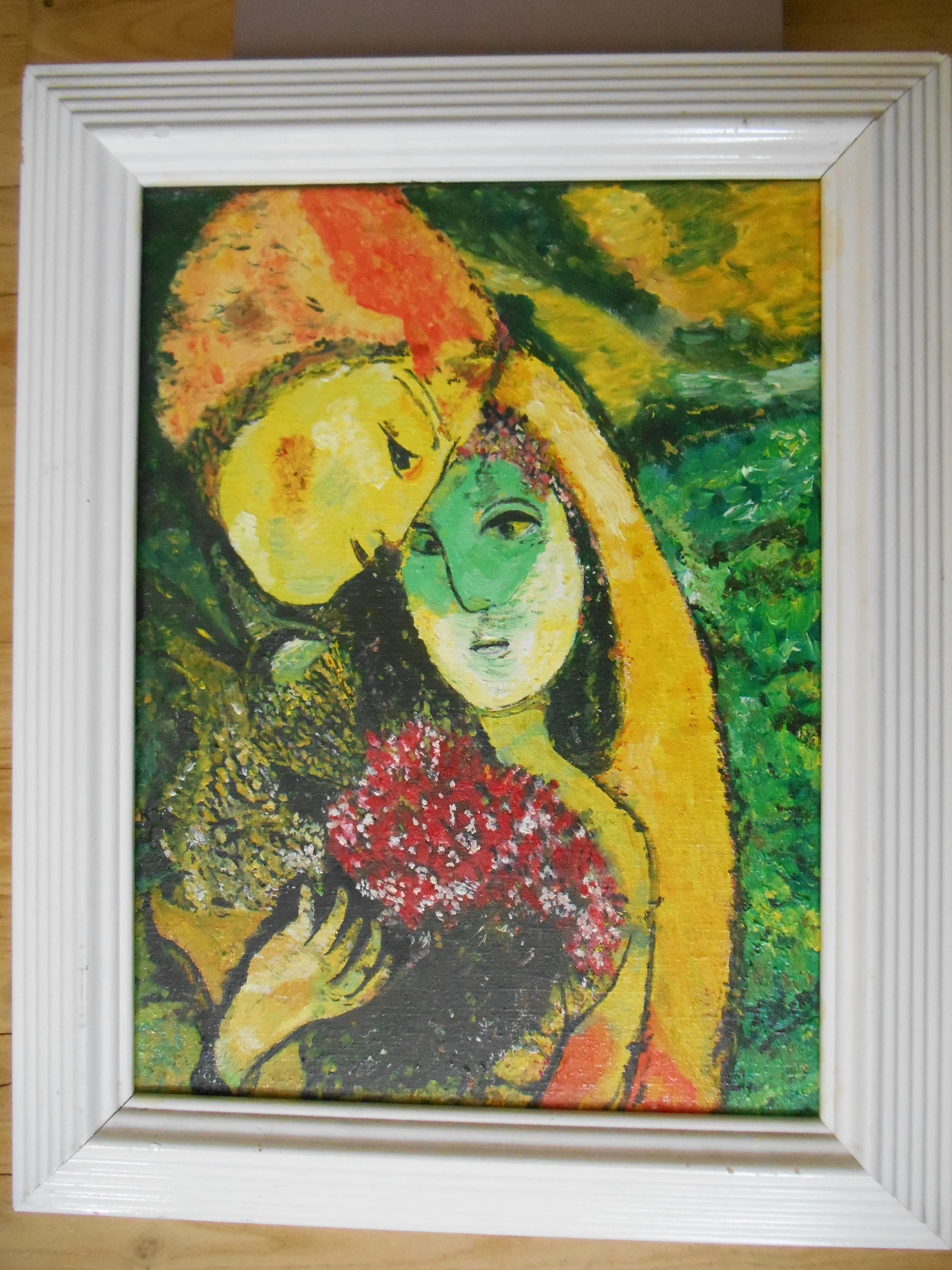 Niet of onleesbaar gesigneerd - Reproductie naar Chagall - Les Amoureux de Vence verkocht voor € 1!