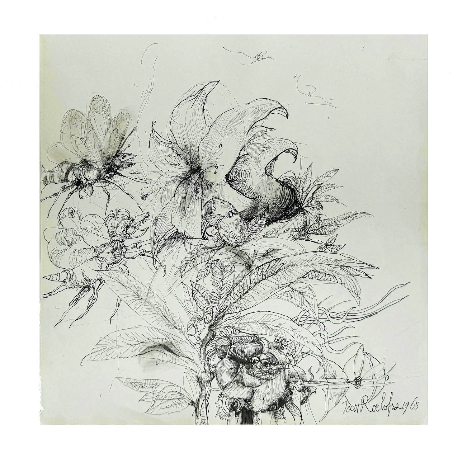 Joost Roelofsz - 4 originele ontwerpschetsen voor (boek)illustratie + uitnodiging opening kopen? Bied vanaf 125!