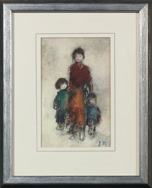 Jan Rijlaarsdam - Gemengde techniek, Vrouw met twee kinderen - Ingelijst kopen? Bied vanaf 200!