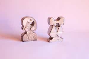 Willy Ceysens - Virgo and Libra brutalist aluminum zodiac sculptures. verkocht voor € 120!