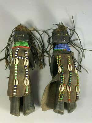 Dogon - 200645 - 2 Old Tribal used fertility dolls - SOTHO - South Africa. verkocht voor € 45!