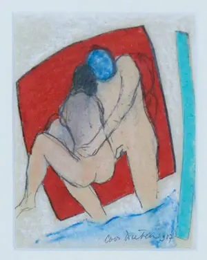 Coos Dieters - Gemengde techniek op papier, Man/Vrouw - Ingelijst kopen? Bied vanaf 10!