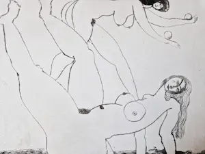 Theo Beerendonk - 1969 - erotische potlood tekening "vrouwen met ballen" gesigneerd kopen? Bied vanaf 67!
