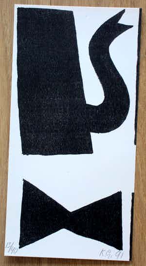 Klaas Gubbels - Litho: Koffiekan en een vlinderstrikje - 1991 verkocht voor € 225!