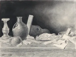 A. Brouwer - Conté, Stilleven II - Ingelijst kopen? Bied vanaf 1!