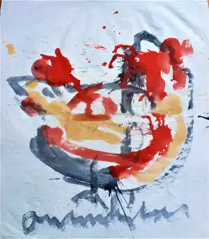 Anton Heyboer - De oervogel .Mooie krachtige sierlijke kleurige schildering . verkocht voor € 250!