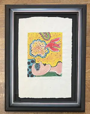 Corneille - Vrouw en vogel, 1975 gouache pastel en aquarel op ets. Uniek stuk kopen? Bied vanaf 1600!