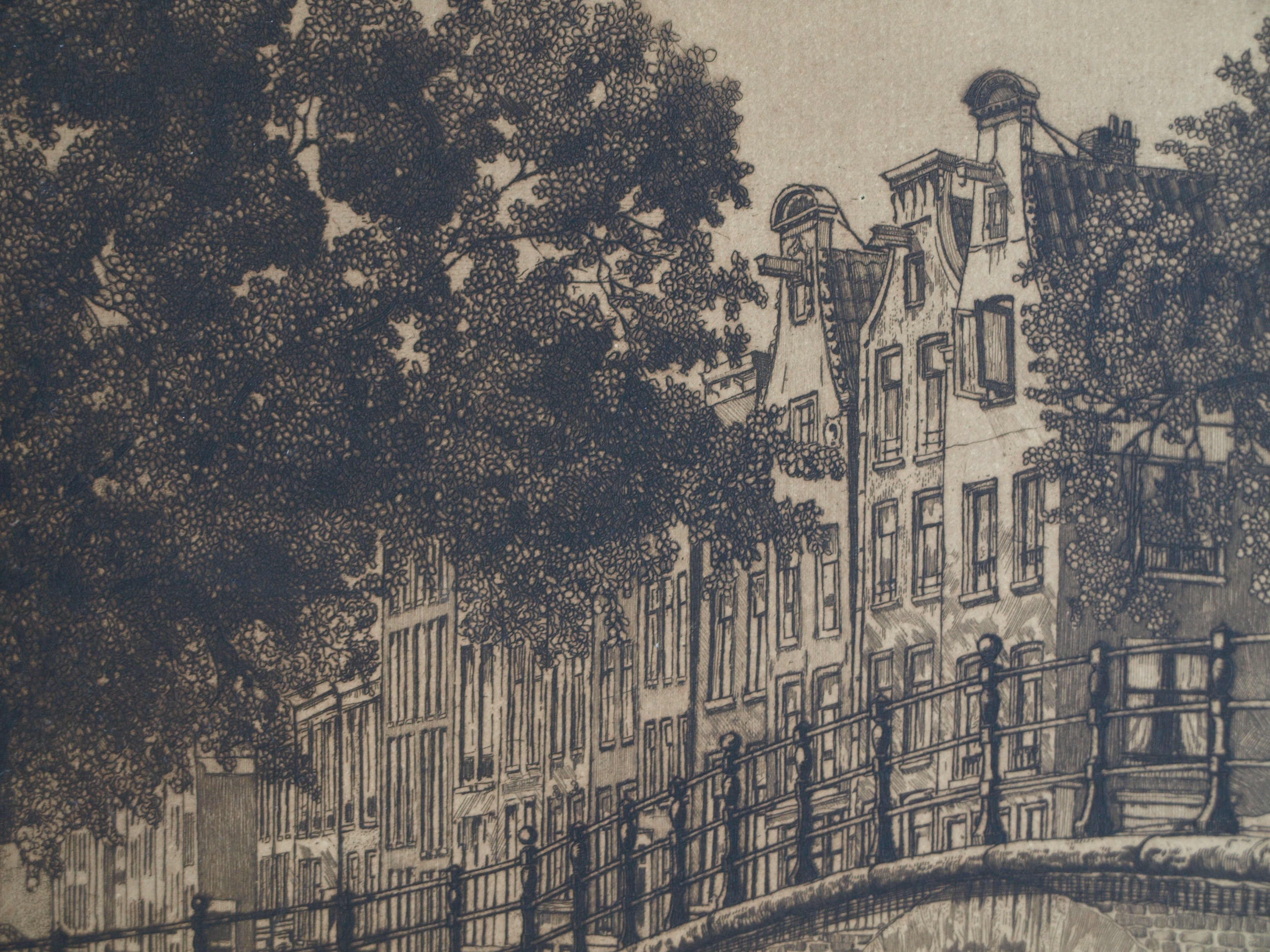 Cornelis Brandenburg - Ets, Amstel en Keizersgracht Amsterdam – gesigneerd  kopen? Bied vanaf 25!