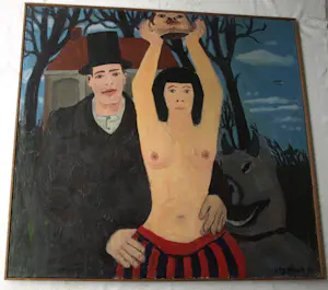 AcheterGeorge Degenhart - Olieverf op doek , Carnavalesk – Ingelijst, 132 x 142 cm. – 1967? Enchérissez de 200!
