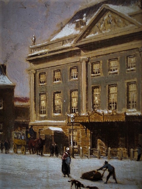 Niet of onleesbaar gesigneerd - Oud olieverf "Amsterdam Leidseplein met Leidsepoort in winter" gesigneerd  kopen? Bied vanaf 1!