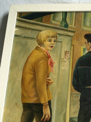 Niet of onleesbaar gesigneerd - Olieverf op doek , Op een gracht in Amsterdam – ingelijst - 1958 kopen? Bied vanaf 1!