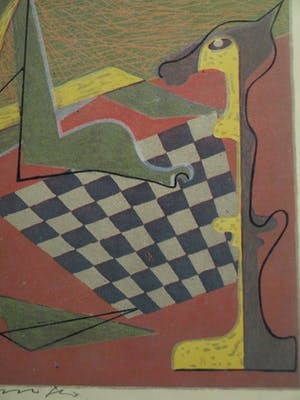 Harry van Kruiningen - Ingelijste kleurenlitho , Schaakspeler – 1947 – oplage 24 ex. kopen? Bied vanaf 50!