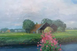 Bouke van der Sloot - Fries landschap met zomerbloemen. kopen? Bied vanaf 350!