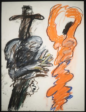 Anton Martineau - Krijttekening, Zanger en danseres in oranje jurk (Groot) kopen? Bied vanaf 70!