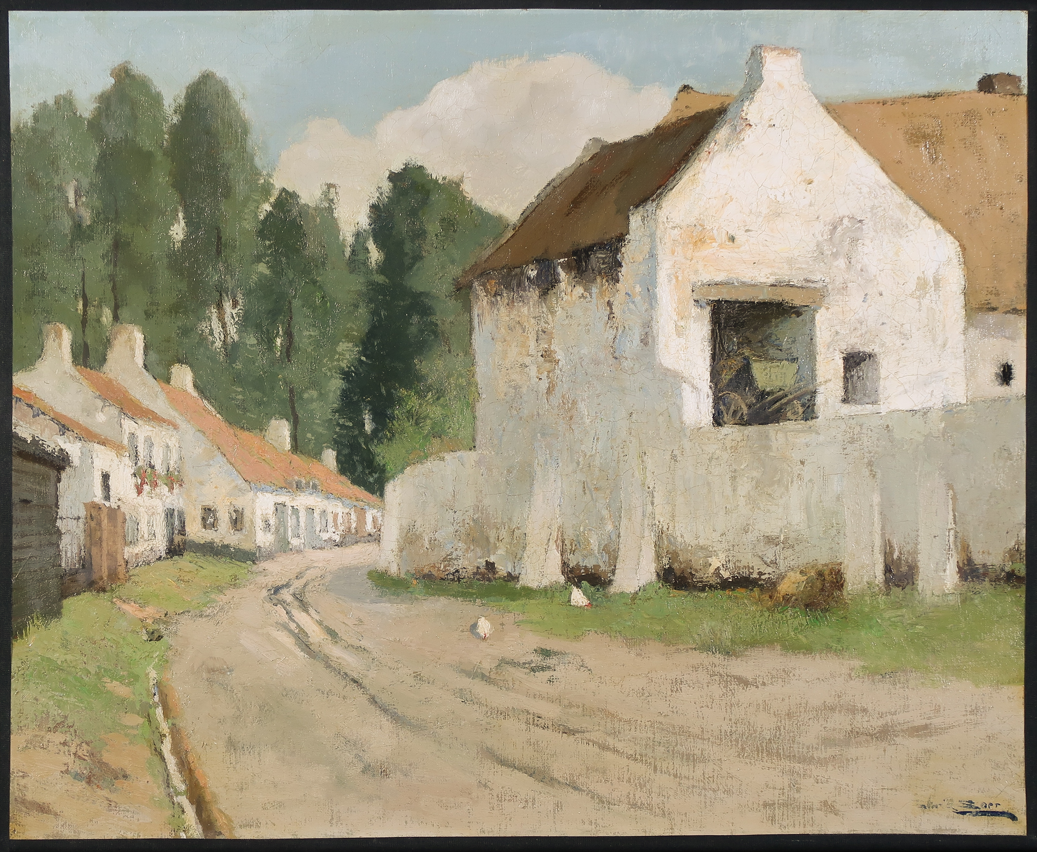 Christiaan Soer - Olieverf op doek, Landschap met witte huizen verkocht voor € 180!