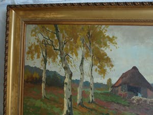 Andries Verleur - Groot olieverfschilderij, Landschap met schaapskooi – ingelijst – 1917 kopen? Bied vanaf 1!